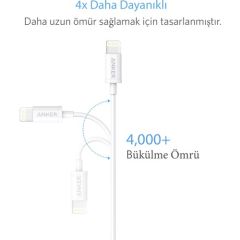 Anker Premium Lightning USB Kablo MFI Lisanslı Beyaz 0.9m - A7101