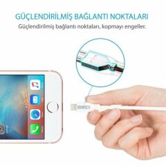 ANKER Powerline+ Lightning 3 Metre Örgülü iPhone Şarj/Data Kablosu  MFI Lisanslı- Beyaz