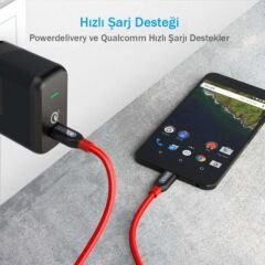 ANKER Powerline+ USB-C To USB-C 2.0 Örgülü 0.9 Metre - Kırmızı