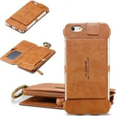 Fonemax Floveme Deri Cüzdan Kılıf Apple iPhone 6-7-8 Plus Kahverengi