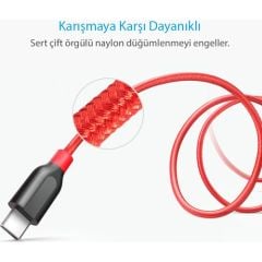 Anker Powerline+ USB 3.0 to USB-C Type-C Şarj Kablosu 1.8 Kırmızı
