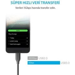 ANKER Powerline USB-C to USB 3.0 Type-C Şarj 0.9 Metre - Siyah