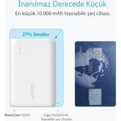 Anker PowerCore 10000 Taşınabilir Şarj Cihazı PowerBank Beyaz