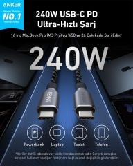 Anker Prime Usb-C to C 240W 1,8m Kablo Siyah-A88E2