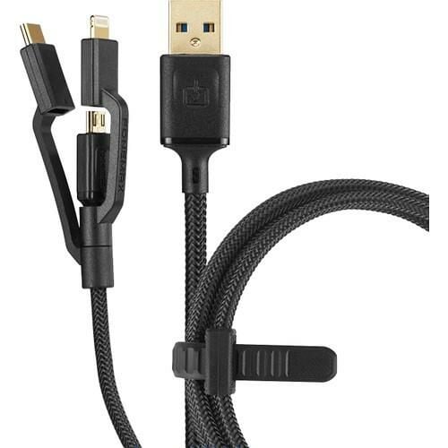 Fonemax 3in1 Ultra Toughness Lightning + Type-C + Micro USB to USB 2.0 Dayanıklı Naylon Örgü Şarj Aleti - Siyah - 3m