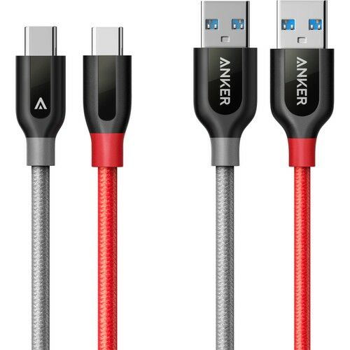 Anker Powerline+ USB Type C USB 3.0 Şarj/Data Kablosu 0.9 Metre - İkili Paket - Siyah/Kırmızı - Taşıma Çantalı -B82650A2- ONP