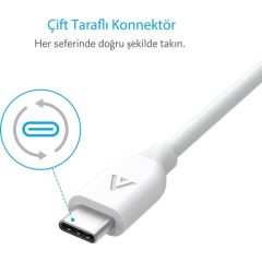 Anker Powerline USB Type C to USB 3.0 Şarj ve Data Kablosu 1.8 Metre - Beyaz - A8166021 -ONP