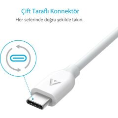 Anker Powerline USB Type C to USB 3.0 Şarj/Data Kablosu 0.9 Metre - Beyaz - A8163G21- OFP