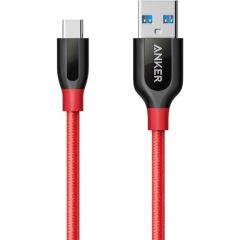 Anker PowerLine+ USB Type C USB 3.0 Örgülü Şarj/Data Kablosu 0.9 Metre - Kırmızı - Taşıma Çantalı  -A8168091 - ONP