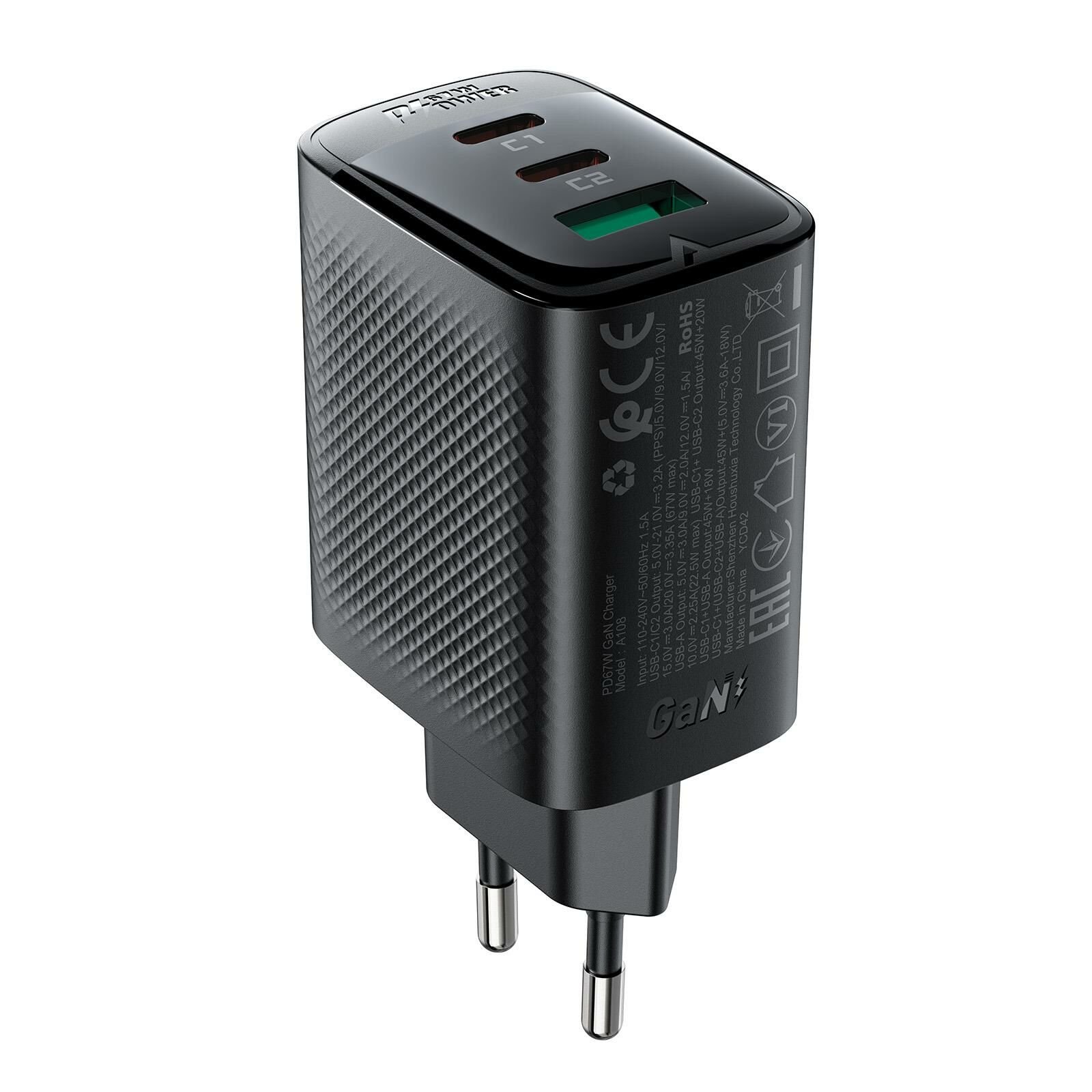 Acefast PD67W Destekli (2xUsb-C+1xUsb-A) Çıkışlı Hızlı Şarj Cihazı - A108