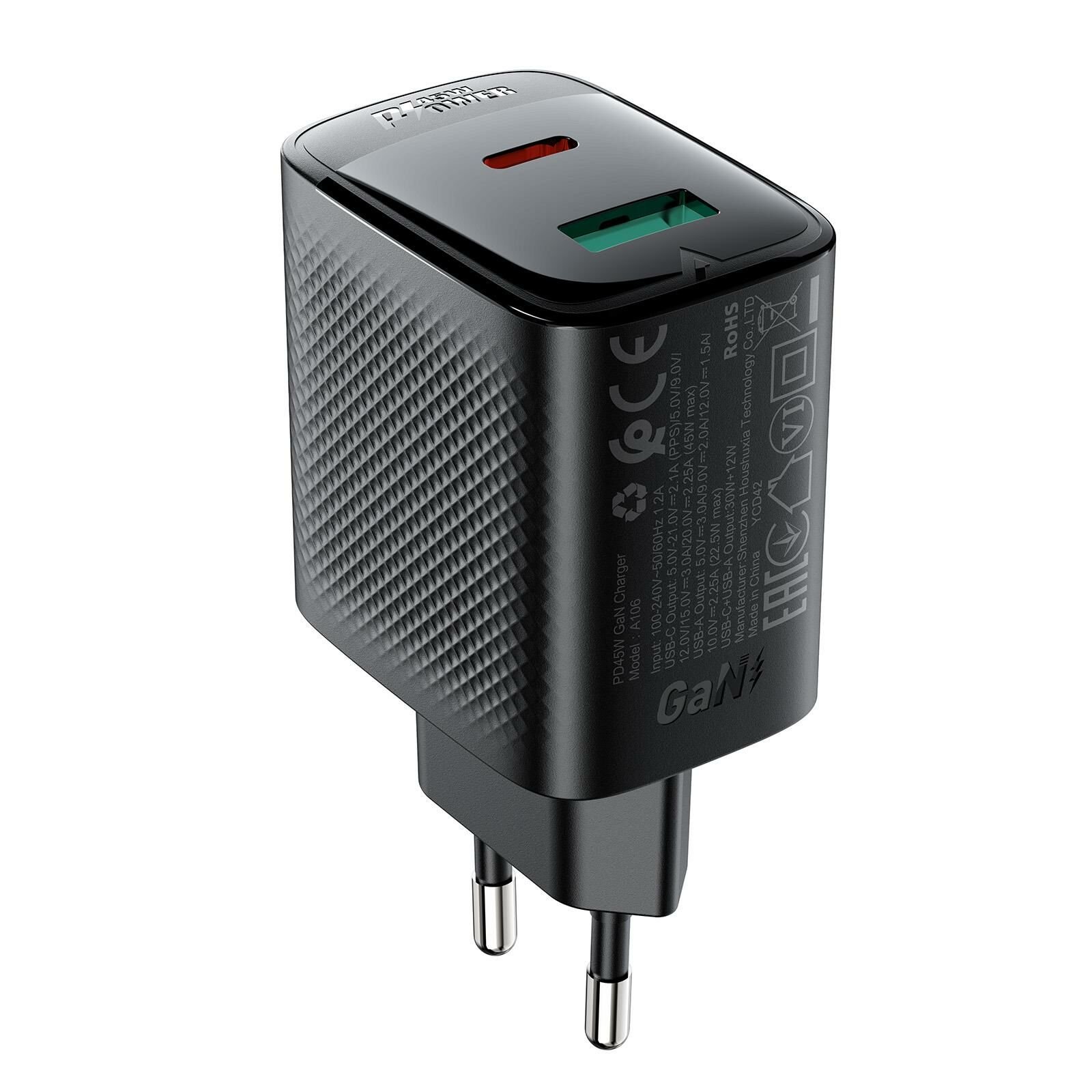 Acefast PD45W (1xUsb-C+1xUsb-A) Çıkışlı Hızlı Şarj Cihazı - A106