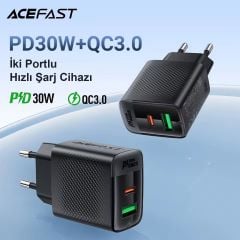 Acefast PD30W Güç Destekli GAN (1xUsb-C + 1xUsb-A) Çıkışlı Hızlı Duvar Şarj Cihazı - A98