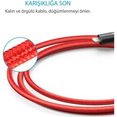 Anker PowerLine+ Lightning Kablo 1.8 Metre iPhone Şarj/Data Kablosu MFI Lisanslı -Kırmızı  - Taşıma Çantalı -  A8122H91 - OFP