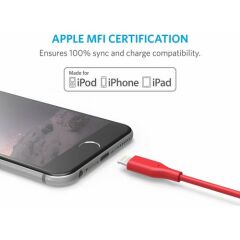 Anker PowerLine Lightning 1.8 Metre Apple Lisanslı iPhone iPad Kablo - Kırmızı - A8112H91 - OFP