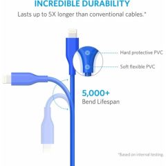 Anker PowerLine Lightning 0.9 Metre Apple Lisanslı iPhone iPad Kablo - Mavi - A8111H31 - OFP