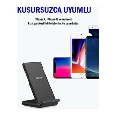 Anker Powerport 5W Stand Kablosuz Şarj Cihazı (QI Sertifikalı Tüm Cihazlar ile Uyumlu) - Siyah - A2523H11 - OFP