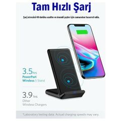 Anker Powerport 5W Stand Kablosuz Şarj Cihazı (QI Sertifikalı Tüm Cihazlar ile Uyumlu) - Siyah - A2523H11 - OFP