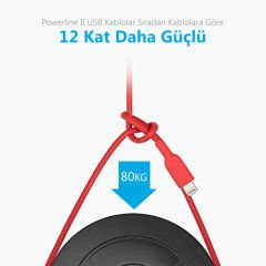ANKER Powerline II Lightning 0.9 Metre MFI Lisanslı- Kırmızı