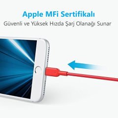 ANKER Powerline II Lightning 0.9 Metre MFI Lisanslı- Kırmızı