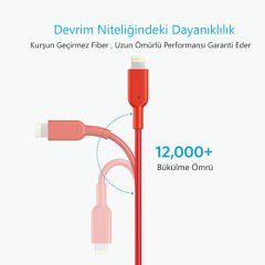 ANKER Powerline II Lightning 0.9 Metre MFI Lisanslı- Kırmızı