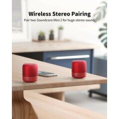Anker SoundCore Mini 2 Bluetooth Hoparlör Kırmızı - IPX7 Suya Dayanıklı - 15 Saat Çalma Süresi - A3107H91 - OFP