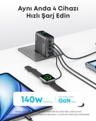 Anker Laptop Şarj Cihazı (140W, 4 Port, PD 3.1) - Koyu Gri - A2697