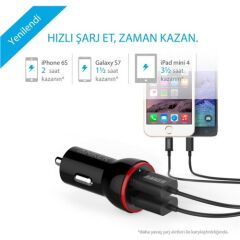 Anker PowerDrive 2 24W 4.8 Amper Araç Şarj Cihazı Siyah - A2310 - OFP