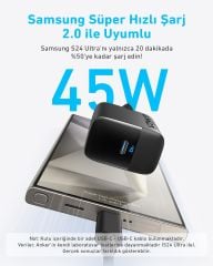 Anker 45W USB-C Şarj Cihazı + C Kablo Siyah-B2653