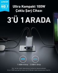 Anker Prime 100W 3 Ports GaNPr Şarj Cihazı -A2688