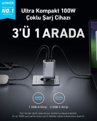 Anker Prime 100W 3 Ports GaNPr Şarj Cihazı -A2688