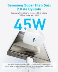 Anker 45W USB-C Şarj Cihazı + C Kablo Beyaz-B2653