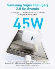 Anker 45W USB-C Şarj Cihazı + C Kablo Beyaz-B2653