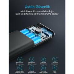 Anker PowerCore II 20000 mAh Taşınabilir Şarj Aleti Powerbank - Çift USB Çıkışlı - PowerIQ 2.0 (18W 'a Kadar Çıkış Gücü ) - Siyah - A1260H11 - OFP