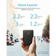 Anker PowerCore II 10000 mAh Taşınabilir Şarj Aleti Powerbank - PowerIQ 2.0 (18W'a kadar çıkış gücü) - Siyah - A1230H11 - OFP