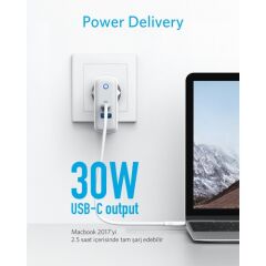 Anker PowerPort II PD USB ve USB-C 49.5W Hızlı Şarj Aleti - Beyaz