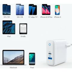 Anker PowerPort II PD USB ve USB-C 49.5W Hızlı Şarj Aleti - Beyaz