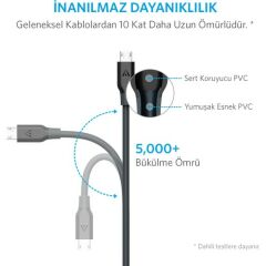 Anker PowerLine Micro USB Şarj/Data Kablosu 0.9 Metre Gri