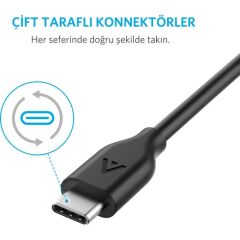Anker PowerLine USB-C / Type-C Şarj/Data Kablosu 0.9 Metre Siyah - A8163H11-OFP