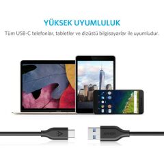 Anker PowerLine USB-C / Type-C Şarj/Data Kablosu 0.9 Metre Siyah - A8163H11-OFP