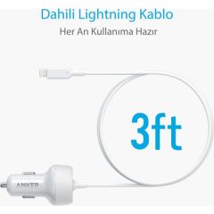 Anker PowerDrive 2 Elite 24W 2-Port Araç Şarjı - Beyaz