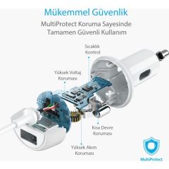 Anker PowerDrive 2 Elite 24W 2-Port Araç Şarjı - Beyaz