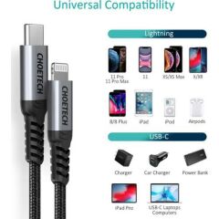 Choetech USB-C to Lightning Şarj Kablosu 1.2 Metre - IP0039 - Siyah