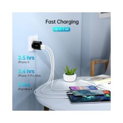 Choetech 3-Giriş USB Ekranlı Şarj (5V/3.4A)