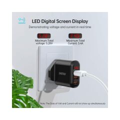 Choetech 3-Giriş USB Ekranlı Şarj (5V/3.4A)