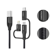 Choetech 3in1 Lightning + USB-C + Micro USB Hızlı Şarj ve Data Kablosu - Apple MFI Lisanslı - IP0030 - Siyah