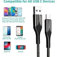 Choetech 5A USB-C Süper Hızlı Şarj Kablosu - 1.2 Metre - Siyah