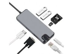 Fonemax 8in1 PD USB-C to HDMI VGA Ethernet SD Kart USB 3.0 Type-C Hub