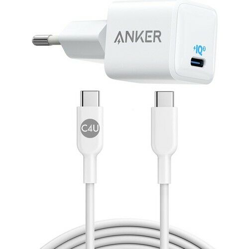Anker Powerport Iıı Nano 20W Usb-C Güç Adaptörü + C4U Type-C To Type-C Pd 60W Data ve Şarj Kablosu - Android Hızlı Şarj Cihazı Seti