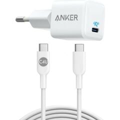 Anker Powerport Iıı Nano 20W Usb-C Güç Adaptörü + C4U Type-C To Type-C Pd 60W Data ve Şarj Kablosu - Android Hızlı Şarj Cihazı Seti