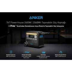 Anker PowerHouse 767 Taşınabilir Güç Kaynağı 2048Wh 2400W Ev Karavan ve Dış Mekan Kullanımı İçin LiFePO4 Pilli Jeneratör - A1780 (Anker Türkiye Garantili)